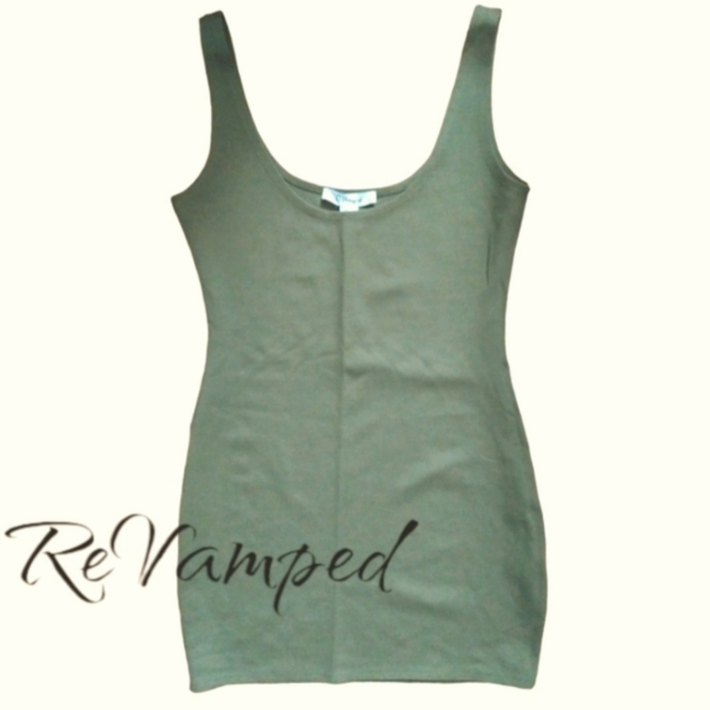 🔋ReVamped size large mini army green tank dress. Fits Like Medium